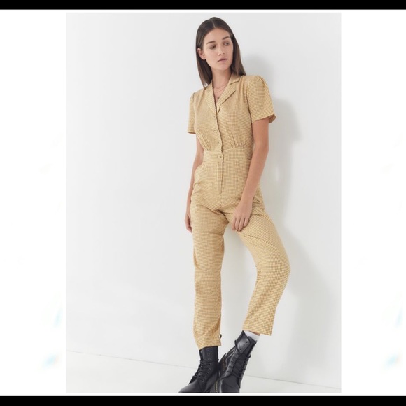 Urban Outfitters Pants - Urban Outfitters Gingham Button Front Jumpsuit Mustard Golden Yellow